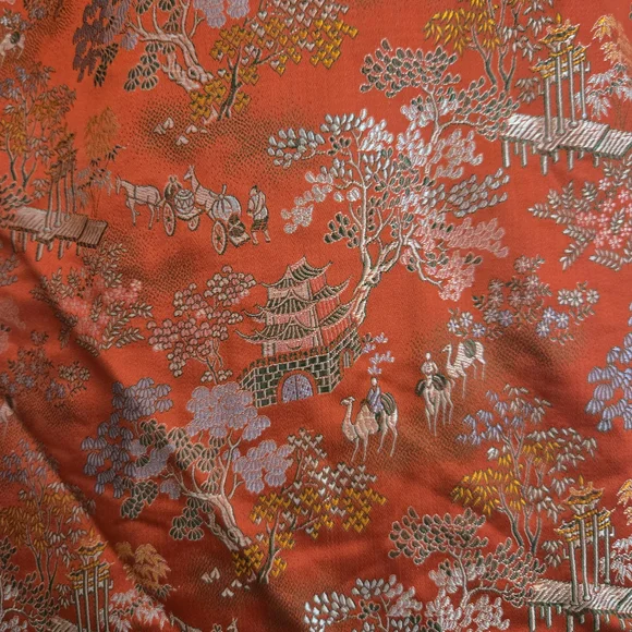 Vtg 40s? Traditional Chinese Brocade Wide Leg Silk Satin Pants Temple Lanscape